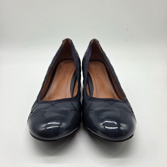 Vionic Ruby Quilted Leather Block Heel Pumps Navy Orthotic Women's size 7 - Picture 4 of 5